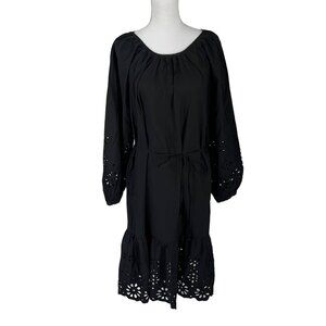 J. Crew Eyelet-Trim Midi Dress Black Medium BP847 Ruffle Hem M New With Tags